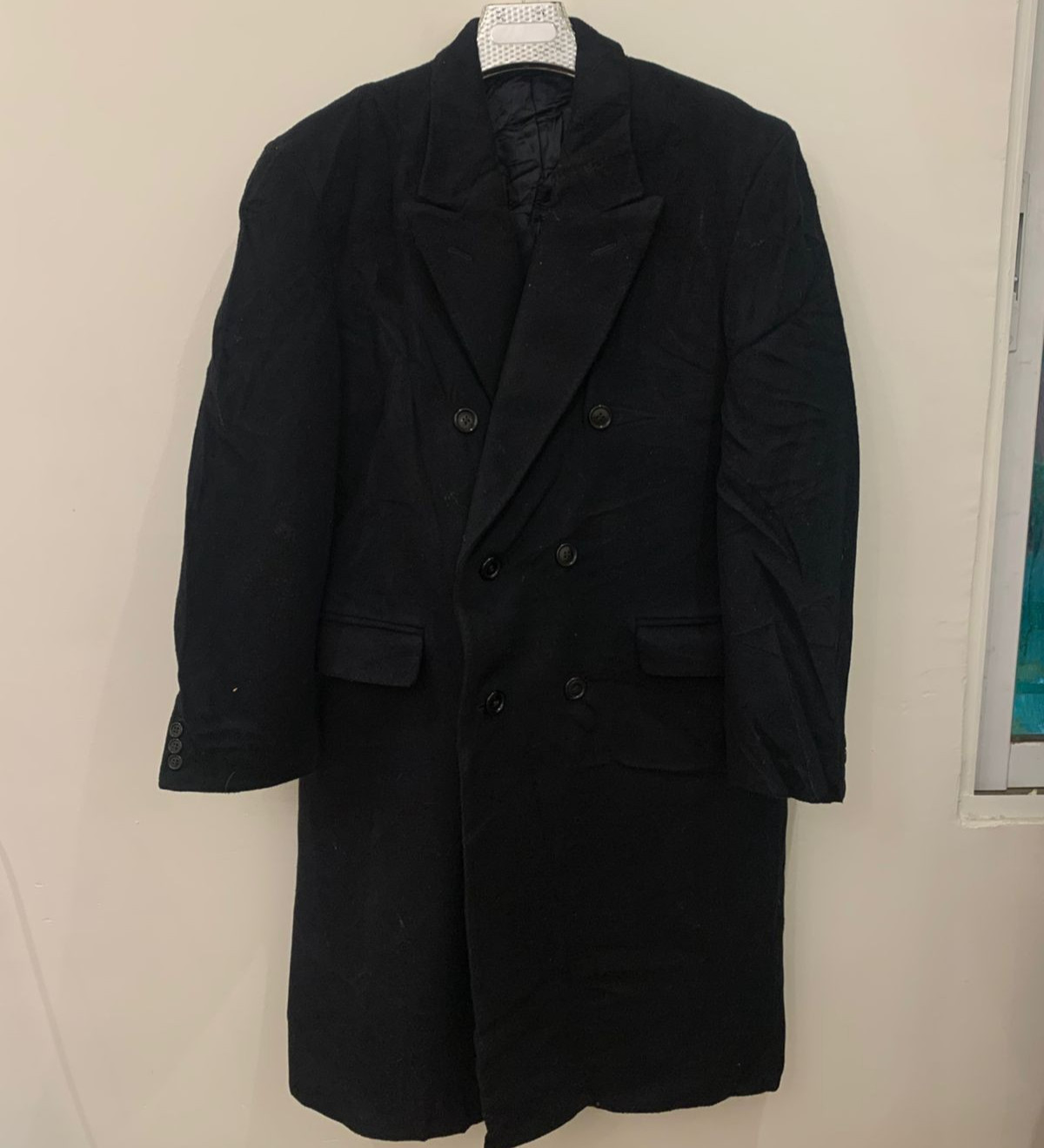 Vintage classic wool Cashmere blend double breasted gangster black over coat 42R