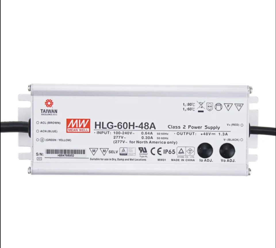 Alimentation LED Mean Well HLG-60H-48A de 62W avec courant ajustable