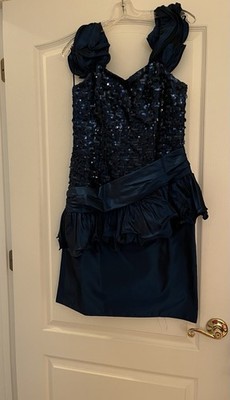 Navy Blue Satin Sequin Ruffle Party Dress, Sweetheart Neck, Sleeveless, Short | eBay Navy Blue Satin Sequin Ruffle Party Dress, Sweetheart Neck, Sleeveless, Short | eBay