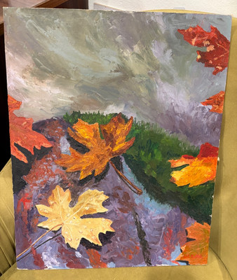 Vintage 1968 Modern Impressionist Acrylic Painting Autumn Leaves 16x20 Canvas