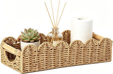 Upgraded Scalloped Wicker Bathroom Organizer Basket with Cut Out Handle