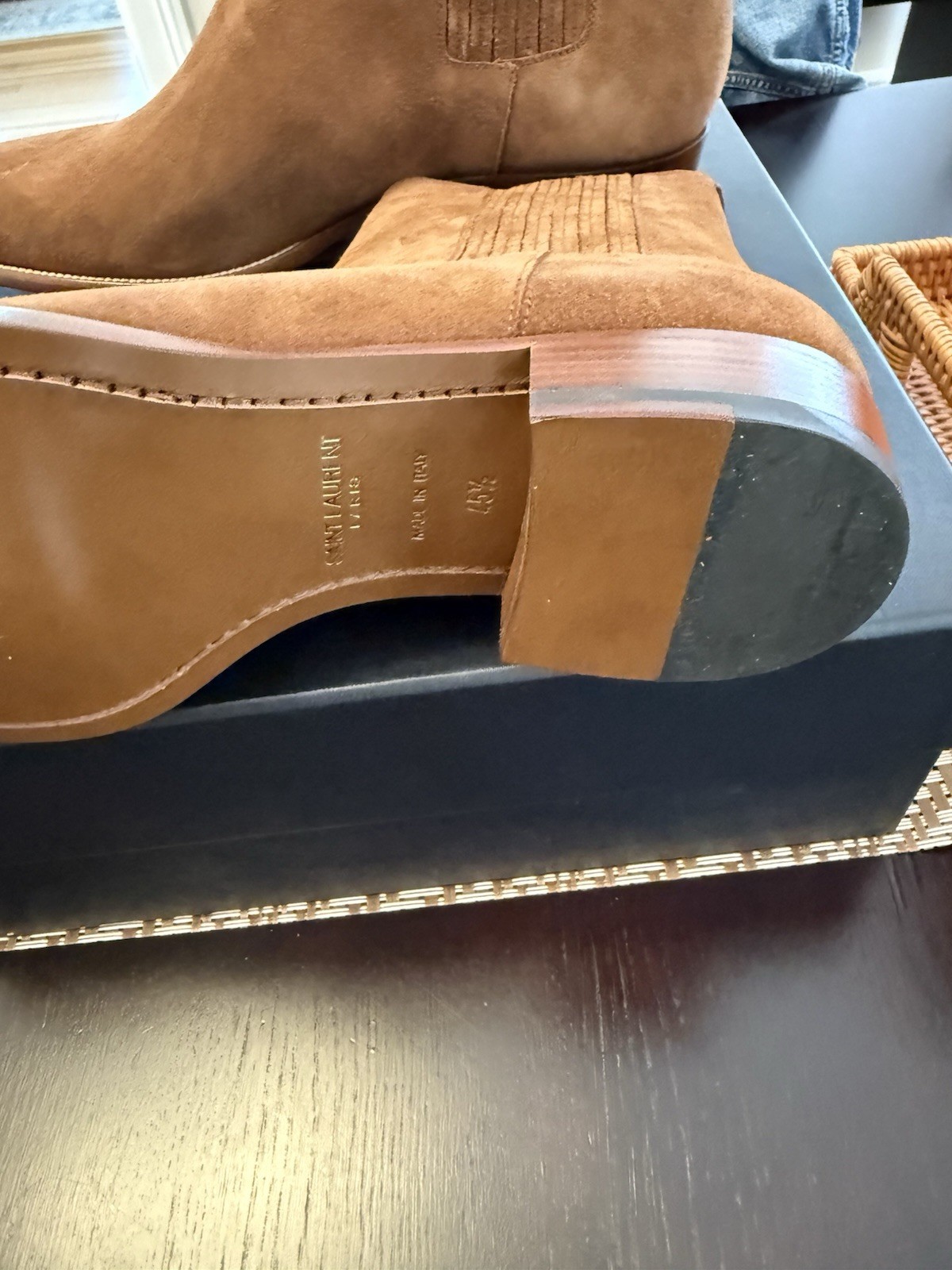 Stivali Saint Laurent Wyatt Chelsea legno marrone scamosciato EU 45 5 US 12 5 (nuovi con scatola)