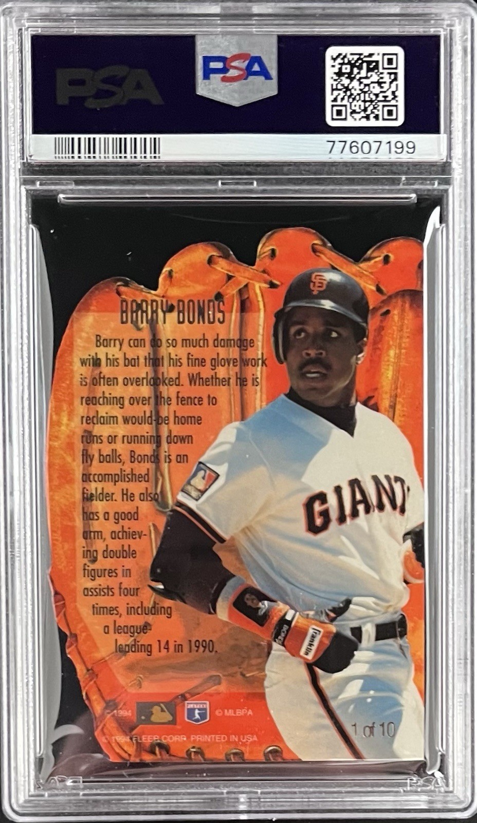 1994 Flair Hot Gloves Barry Bonds #1 | PSA 9 Mint | view 2