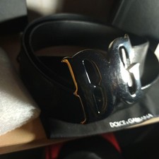 Dolce&Gabbana Men Black Sleek Leather Belt With Big DG Logo Buckle Almost unused