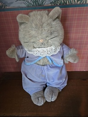 VINTAGE EDEN BEATRIX POTTER TOM CAT GRAY PLUSH WITH BLUE VELVETEEN OUTFIT