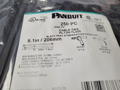 (25 PCS) PLT2H-TL300 PANDUIT Tie Cable; Nylon; 120 lb.; Black; 8.1 in. Long