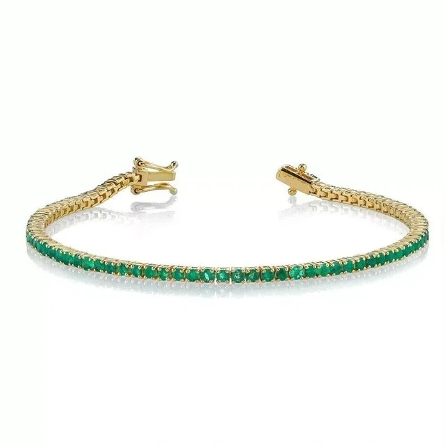 6Ct Round Cut Lab-Created Emerald 14K Yellow Gold Plated Tennis Bracelet