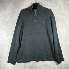 Polo Ralph Lauren Sweater Mens L Gray 1/4 Zip Pullover Cotton Ribbed Mock Neck