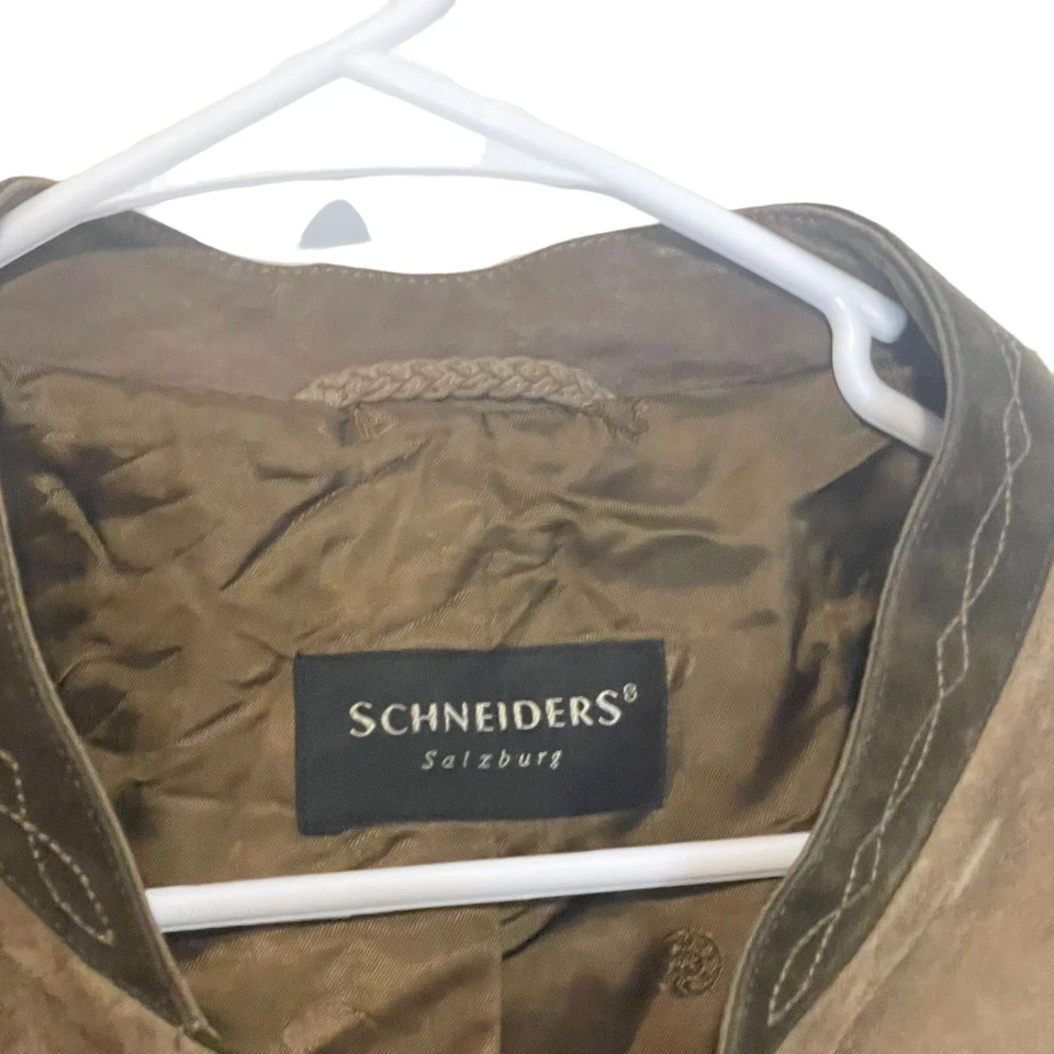 Chaqueta Schneiders Salzburg Para Hombre Talla 40 Mediana Marrón Piel de Cabra Gamuza Botón Foto 4 de 4