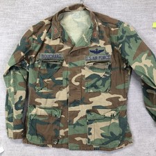 Vintage U.S. Military Jacket Mens M Woodland Camo BDU Air Force Patches 80s