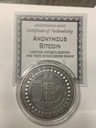 Anonymous Mint Bitcoin Antiqued 1 oz .999 Silver Round Bar Crypto Currency w/COA