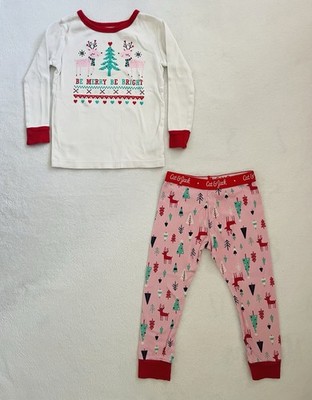 Cat & Jack Toddler Girl Christmas Pajamas Set 4T White Pink Festive Holidays