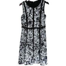 Talbots dress 8 black and white floral sleeveless fit and flare lined
