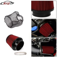 Red 3" 76mm Dry Air Filter Inlet Cold Air Intake Cone w/Air Filter Dust Cover