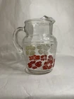 Vintage MCM Pitcher Possibly Libbey Or Anchor Hocking. Red and White Floral