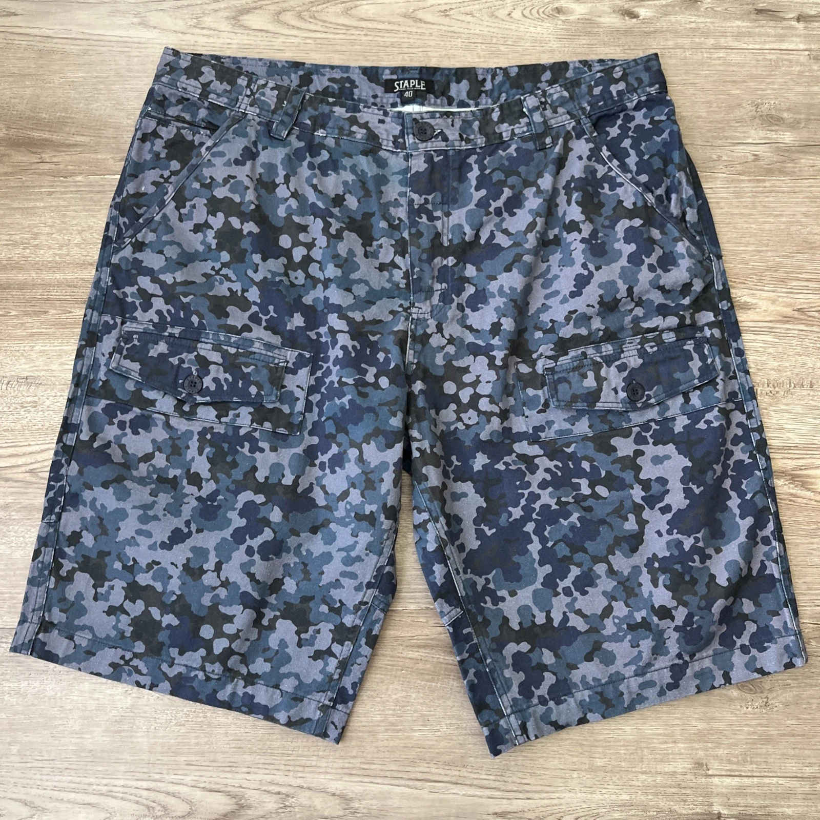 Staple Cargo Shorts Mens 40 Blue Camouflage 11 Inch Inseam