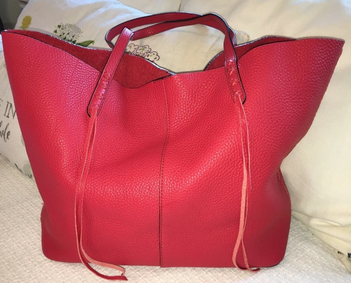 REBECCA MINKOFF Unlined Red Leather Whipstitch Tote Bag Purse VERY