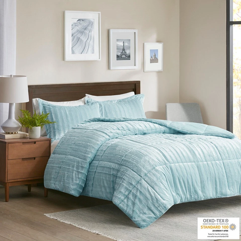Madison Park Pleated Super Soft Faux Fur Comforter Set Full Queen King Size - Image 2 of 4