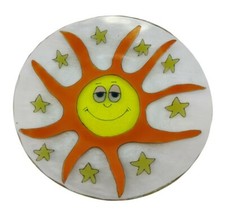 Vintage Fused Glass Plate Smiling Sun Naive Art Design Handmade OOK
