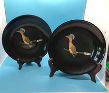 Vintage Couroc of Monterey Inlaid Roadrunner plate Bowl Dish set 2