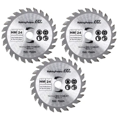 3 Stück HM Sägeblatt Kreissägeblatt 76mm x 10mm 24 Z Mini Handkreissäge 76x10mm