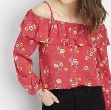 Maurices Super Cute Red Floral off the Shoulder Top Size Small