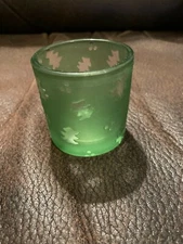 Hand Etched Green Christmas Votive Holder - Christmas Trees