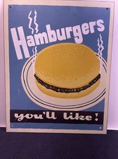   Hamburgers You  ll Like  Retro Distressed Look Metal Hanging Sign 10  x12  
