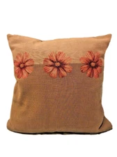 Gerber Daisy Accent Throw Pillow Zip Off Cover Brown Natural Look 18" Square