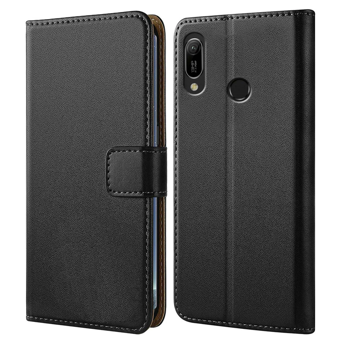 Suncase Custodia In Vera Pelle Per Huawei Y6P Con Linguetta Estrazione E Cover In Silicone Inclusa