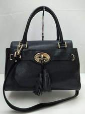 Talbots Black Leather Tassel 2 Ways Turnlock Closure Satchel Shoulder Bag