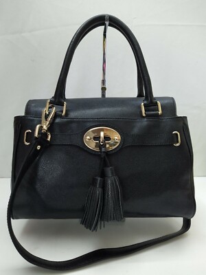 Talbots Black Leather 2 Ways Turnlock Tassel Satchel Bag