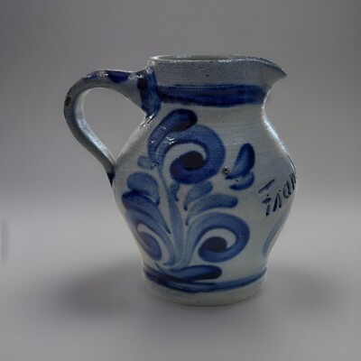 German Blue Salt Glaze Pottery Frankfurt Small Picture - Vintage