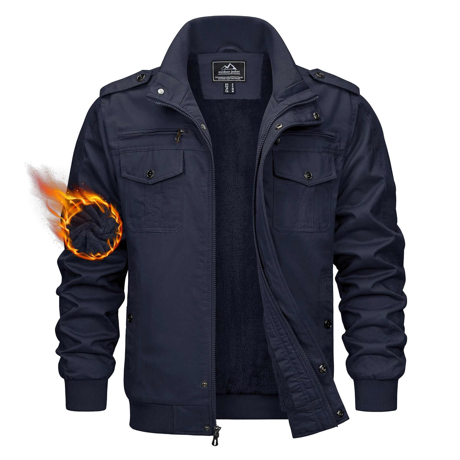 TACVASEN Men's Winter Bomber Jacket Fleece Cotton Thicken Casual Work Cargo Coat - product detail image 10