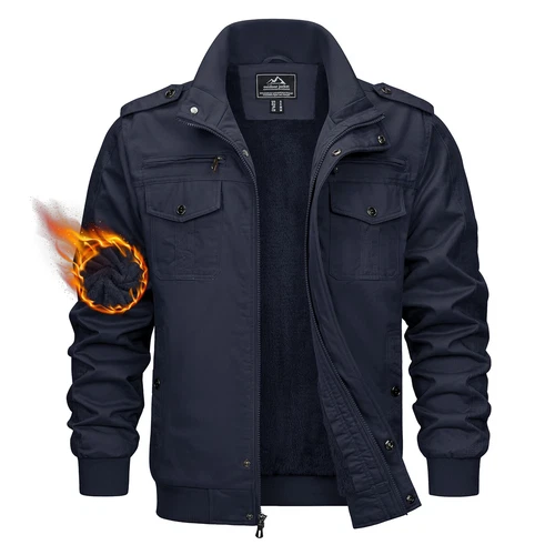 TACVASEN Men's Winter Bomber Jacket Fleece Cotton Thicken Casual Work Cargo Coat image 10