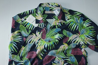 Tommy Bahama Camp Shirt Wallis Tropic Floral Ocean Blue SS 100% Silk New Large L