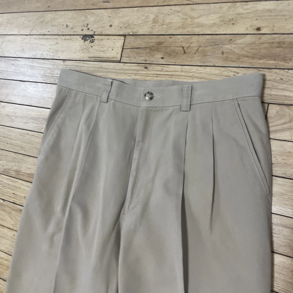 Arrow Sport Vtg Pleated Pants Men 34x30 Tan Retro Trousers 2 Pleat Cotton Chino - Image 4 of 4
