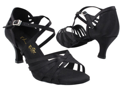 Women's Salsa Ballroom Black Latin Dance Shoes Satin 2.5 Heels Inch VeryFine3037