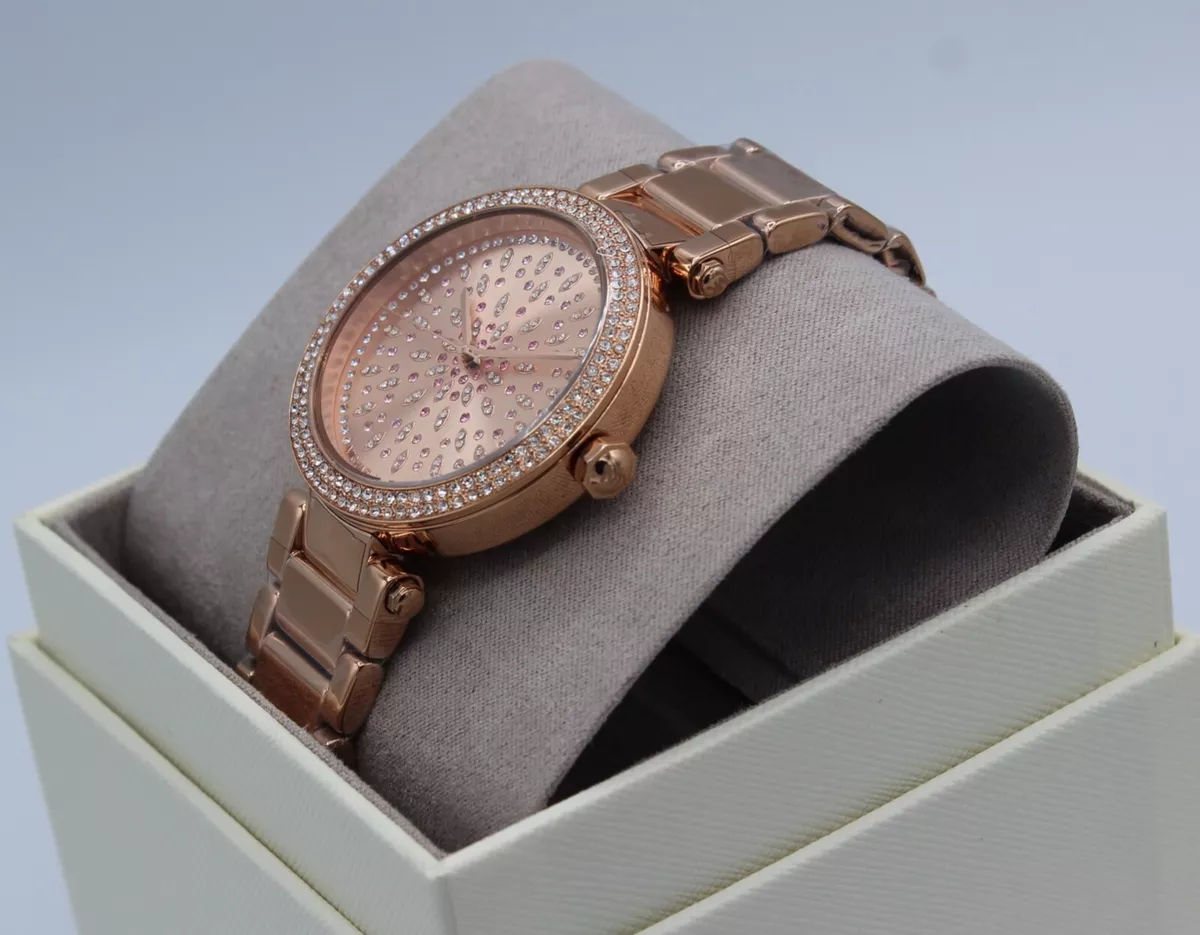 NEW AUTHENTIC MICHAEL KORS PARKER ROSE GOLD CRYSTALS GLYTZ WOMEN'S MK7286 WATCH
