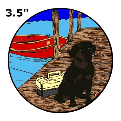 Black Lab on the Dock Patch Embroidered hook loop Applique K9 Canine Best Friend