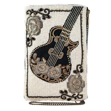 Mary Frances Guitar Player Crossbody Phone Bag Zip Embroidered Black Hand Bag NW