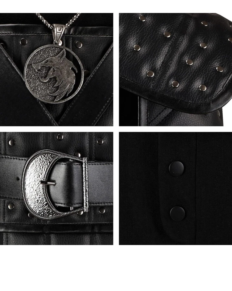 Conjunto completo de uniforme de cuero de Halloween disfraz de cosplay negro de lobo blanco Foto 3 de 4