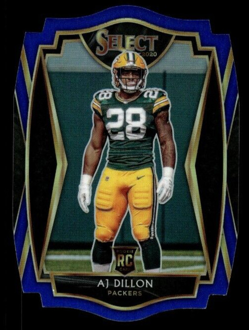 2020 Panini Select Premier Level Blue Prizm Die-Cut AJ Dillon #165 Rookie RC
