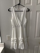 Altar'd State Women's Size Small Dress White Ruffle V Neck Pull Over EUC