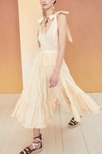 NWT $395 Ulla Johnson Hope Tiered Tie-Shoulder Midi A-Line Natural Dress Sz S