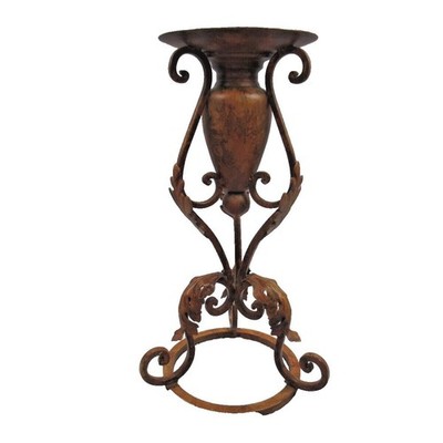 Copper Color Painted Finish Scrolled 14.5'' Candle Holder Boho Gregorian Ornate