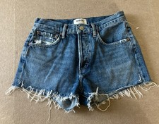 AGOLDE Parker Cut Off Jean Shorts Womens Sz 25 Dark Blue Button Fly Distressed