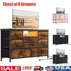 LED TV Stand with Power Outlets Dresser for Bedroom Wood Top Chest of 8 Drawers