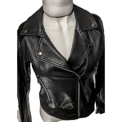 Coffee Shop NewYork Girls Y14 Moto Jacket Faux Leather Star Studded Arms FullZip