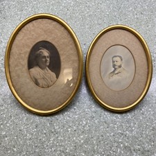 Antique Photographs Oval Frames Gold Victorian Portraits Woman Male Americana